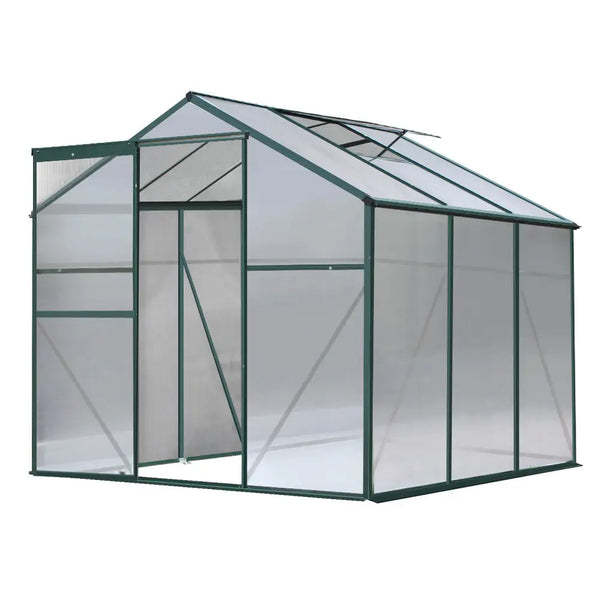 Greenfingers aluminium greenhouse with white roof and green trim – 190x190x184cm gardening shed