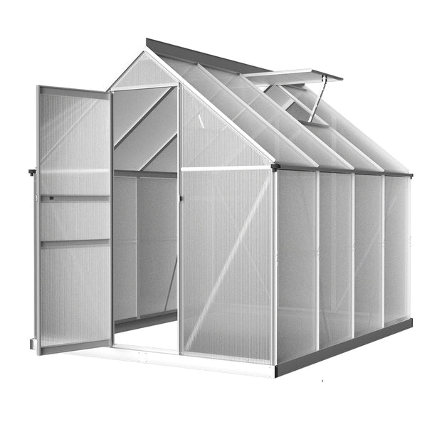 Greenfingers aluminium greenhouse shed 2.4x1.9m: white with gray roof and door