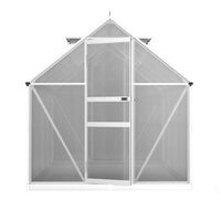Close-up of greenfingers aluminium greenhouse with roof & window, 2.4x1.9m spacious garden shed