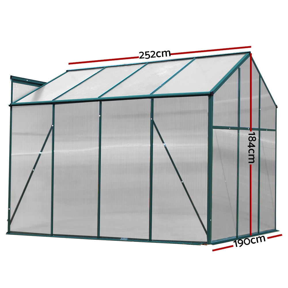 Diagram of greenfingers aluminium greenhouse with glass roof and metal frame