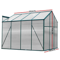 Diagram of greenfingers aluminium greenhouse with glass roof and metal frame