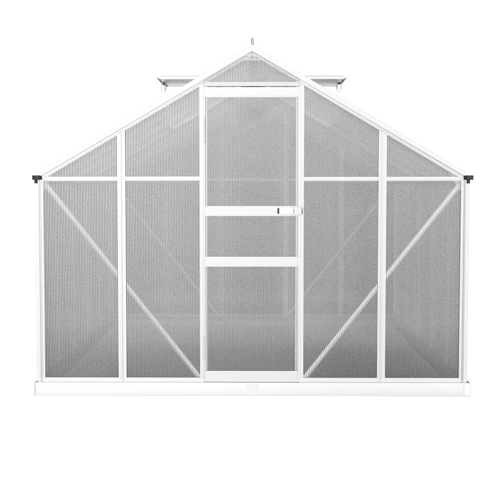 Close-up of greenfingers aluminium greenhouse with windows and door, ideal for gardens