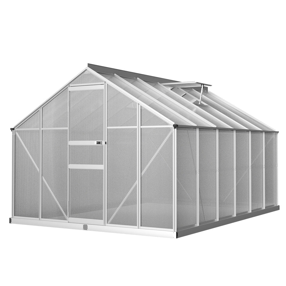 Aluminium greenhouse: white with gray roof - greenfingers 362x250x195cm polycarbonate garden shed