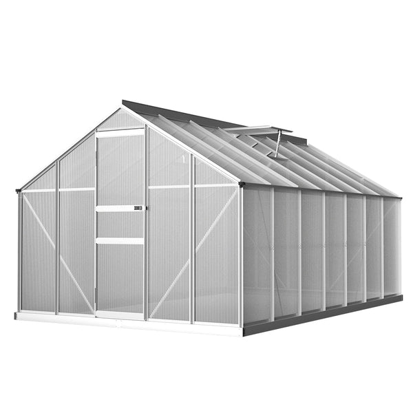 Greenfingers aluminium greenhouse - large, durable garden shed with white roof, 422x250x195cm