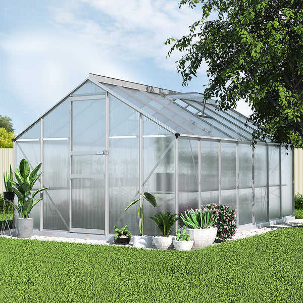 Greenfingers aluminium greenhouse with glass roof for gardens - shed size 422x250x195cm