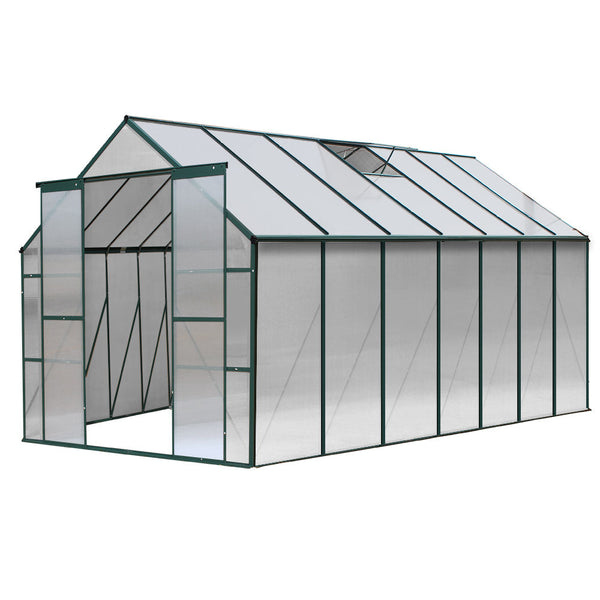 Aluminium greenhouse open door - greenfingers greenhouse polycarbonate garden shed 443x244x215cm