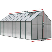 Diagram of greenfingers aluminium greenhouse with glass roof and sidewall - ideal garden shed
