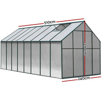 Diagram of greenfingers aluminium greenhouse with glass roof and sidewall - ideal garden shed