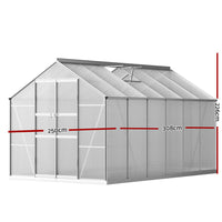 Diagram of greenfingers aluminium greenhouse with glass roof and window - 308x250x226cm