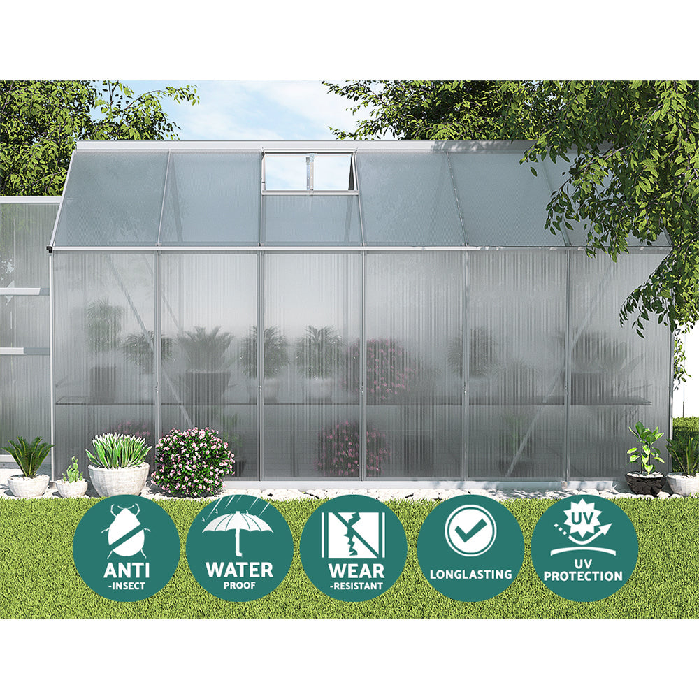 Greenfingers aluminium greenhouse with a green roof - double doors, perfect for vegetation blossom