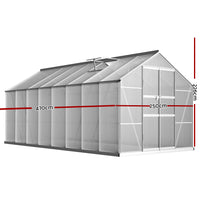 Diagram of greenfingers aluminium greenhouse with glass roof and window - double doors shed