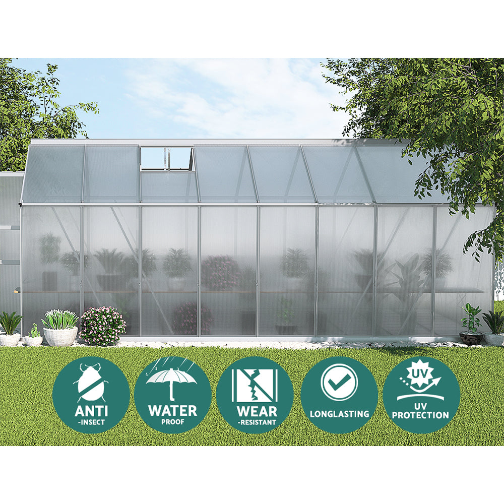 Aluminium greenhouse with green roof - greenfingers greenhouse 470x250x226cm double doors
