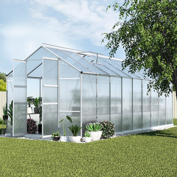 Greenfingers aluminium greenhouse with glass roof and double doors for vegetation blossom