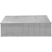 Large grey aluminium greenhouse with roof, double doors; greenfingers shed 510x250x226cm