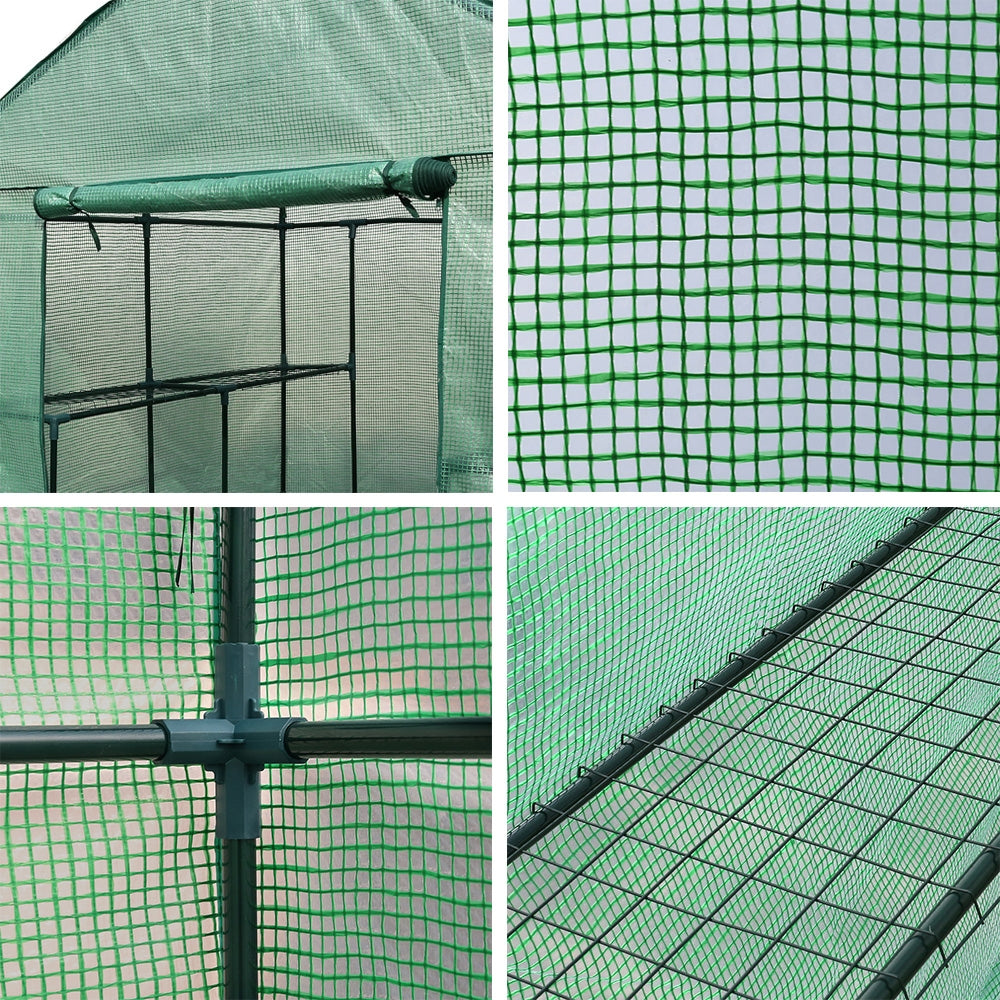 Close-up of greenfingers greenhouse with green cover, perfect for your cherished green patch