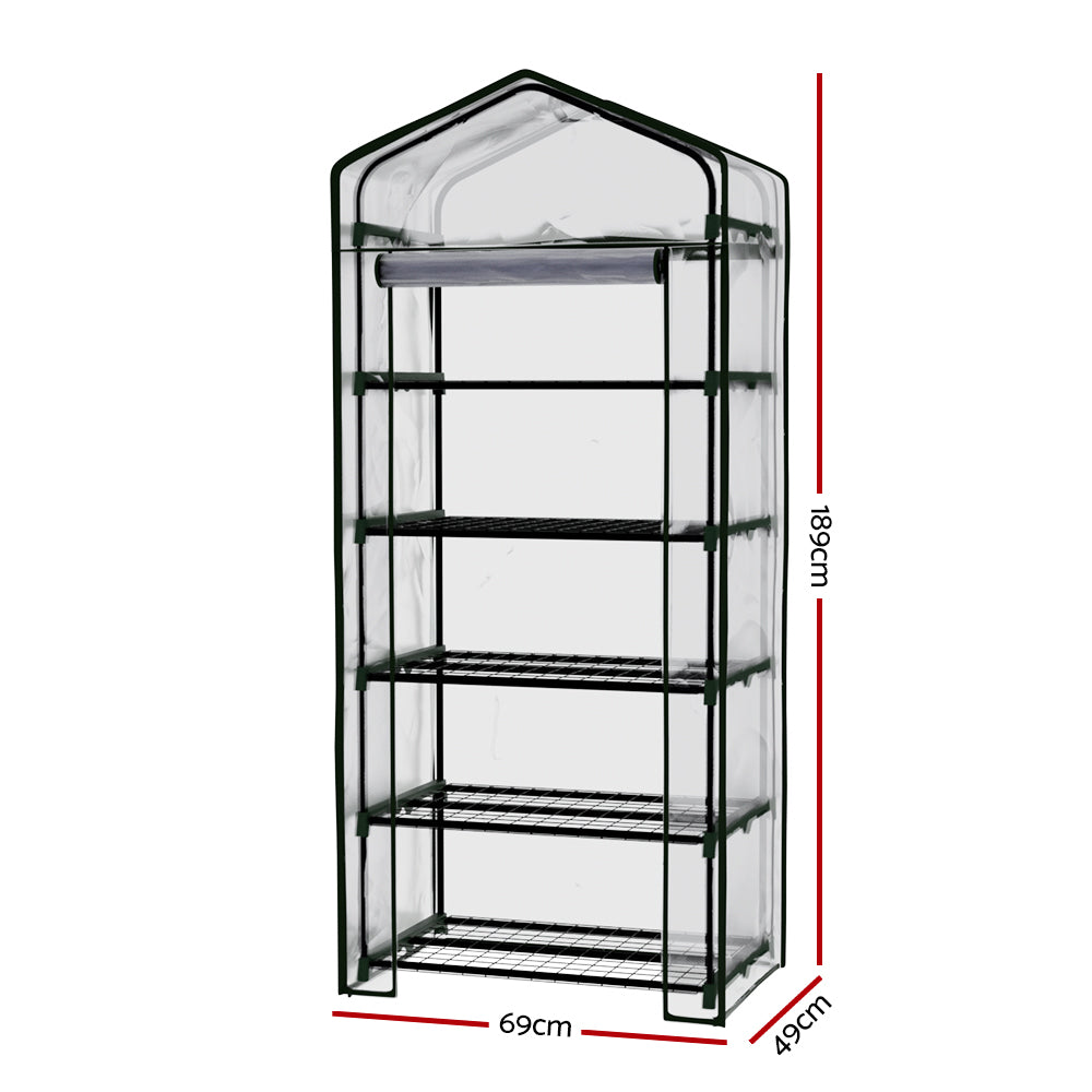 Greenfingers mini greenhouse - black/clear glass, pvc cover, zipper door, 5 tiers display case
