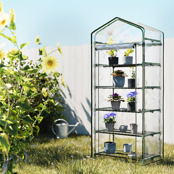 Greenfingers mini greenhouse: 5-tier garden bed with pots and plants, pvc cover, zipper door