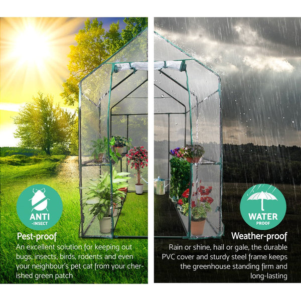 Greenfingers walk in tunnel clear greenhouse shed - 4 shelves, transparent, easy installation