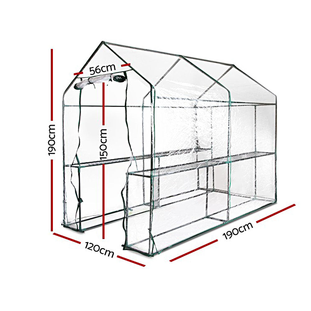 Diagram of greenfingers walk in green house tunnel clear garden shed with glass roof and shelf