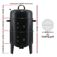 Grillz bbq grill 3-in-1 charcoal smoker with dimensions