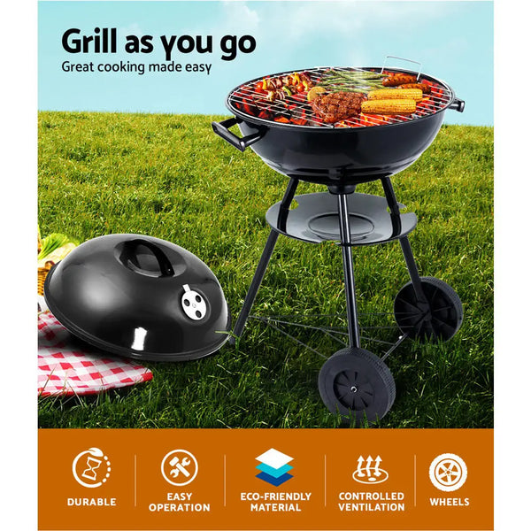 Grillz portable bbq charcoal smoker grill with lid and tray