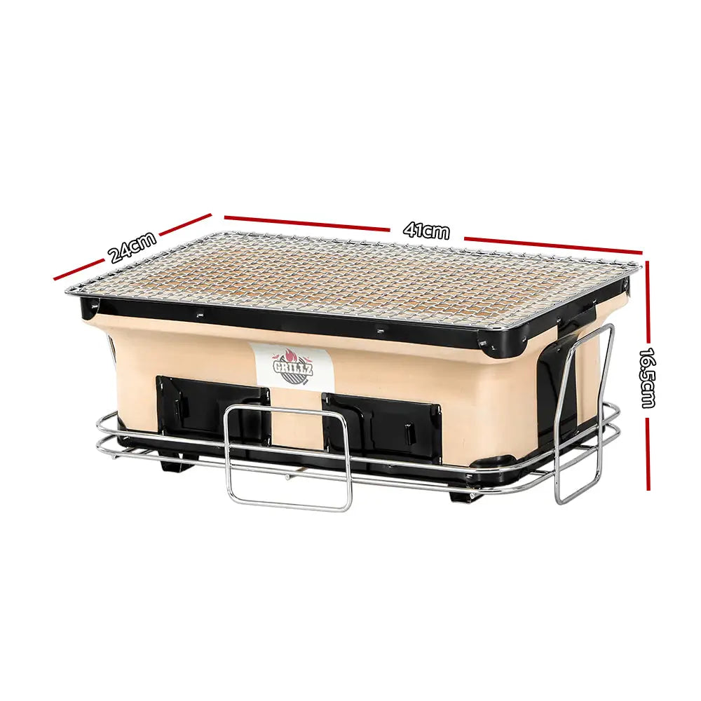 Ceramic hibachi bbq grill with large plastic cooler on wheels