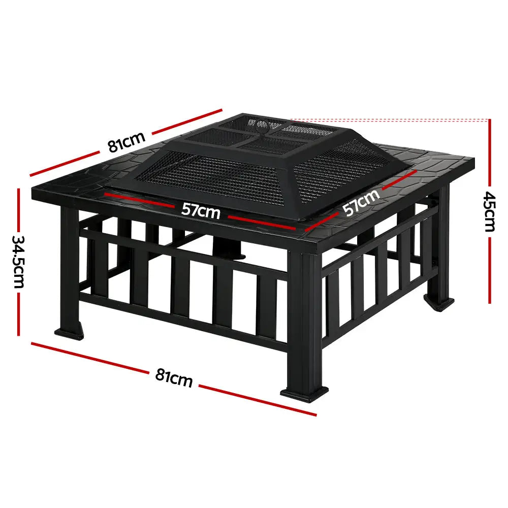 Grillz fire pit bbq grill 2-in-1 table showcasing dimensions