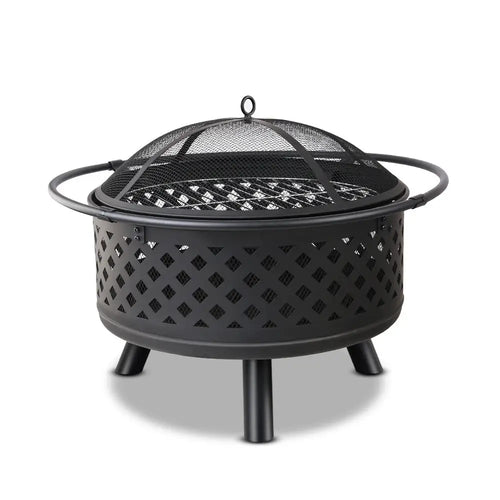 Grillz fire pit bbq grill 76cm - black steel fire pit with lattice pattern