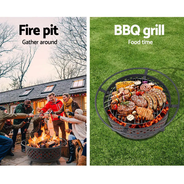 Grillz fire pit bbq grill 76cm: a couple sitting around a grillz 2-in-1 bbq grill