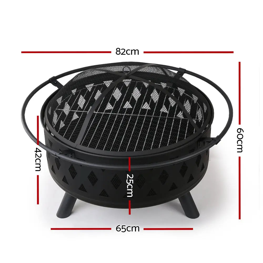 Grillz 2-in-1 fire pit bbq grill 82cm for all-season enjoyment dimensions