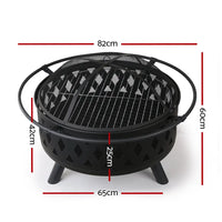 Grillz 2-in-1 fire pit bbq grill 82cm for all-season enjoyment dimensions
