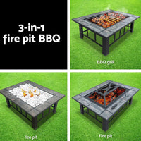 Outdoor fire pit table with grill and ice bucket, powder coated steel frame - grillz fire pit bbq grill ice bucket 3-in-1 table