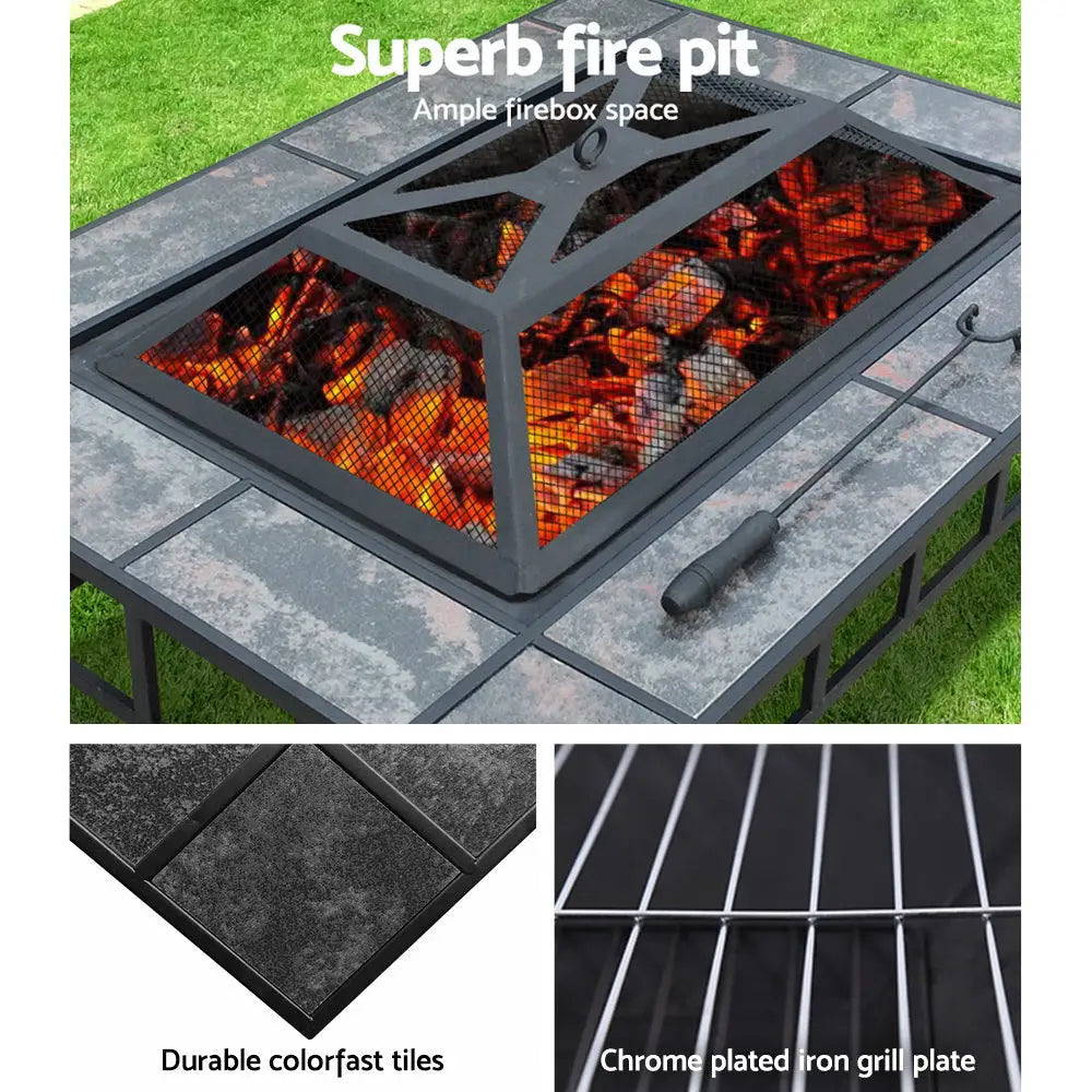 3-in-1 grillz fire pit bbq grill ice bucket with outdoor table - powder coated steel frame furniture for functionality and style