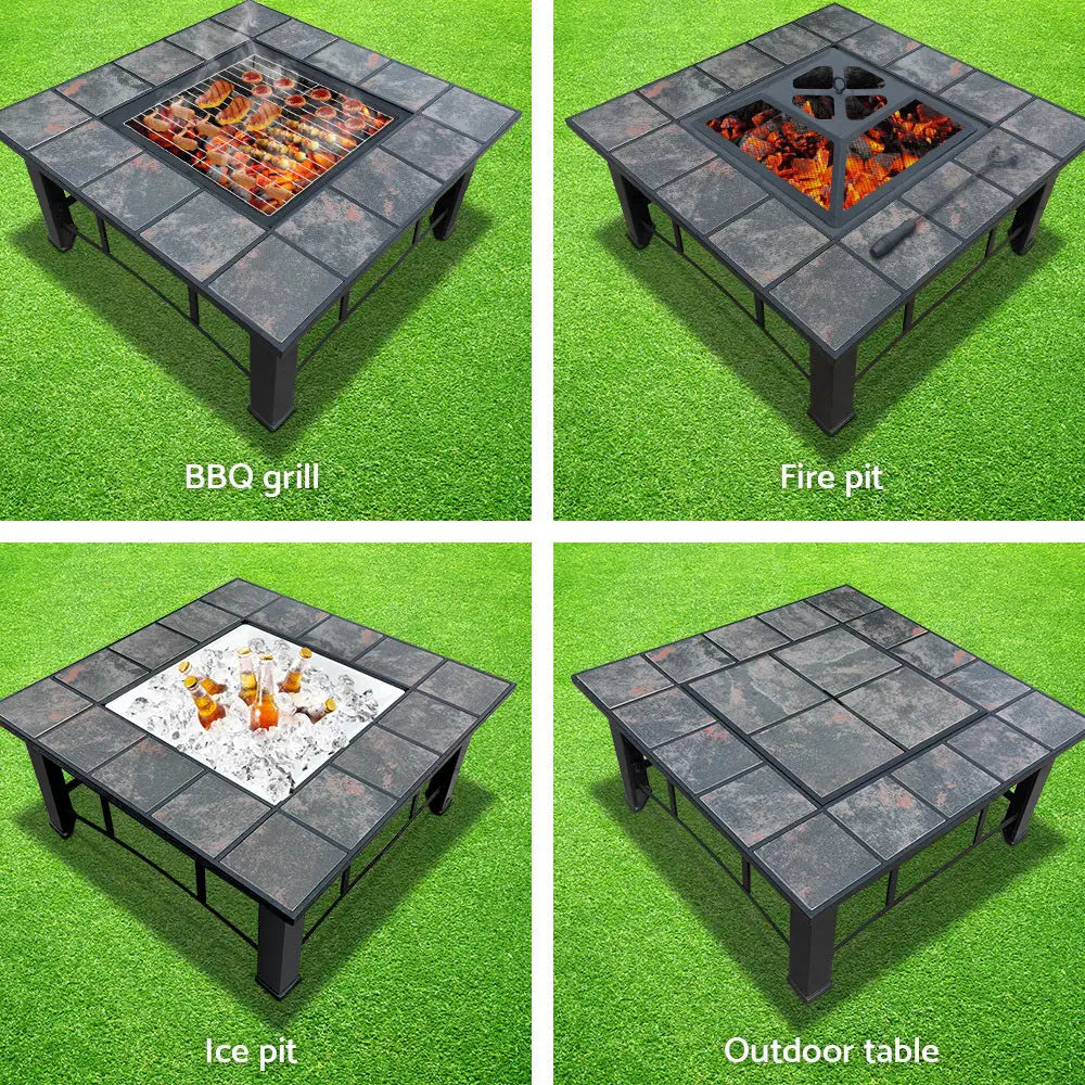 Grillz fire pit bbq grill ice bucket 4-in-1 table - multi-purpose outdoor table with fire pit