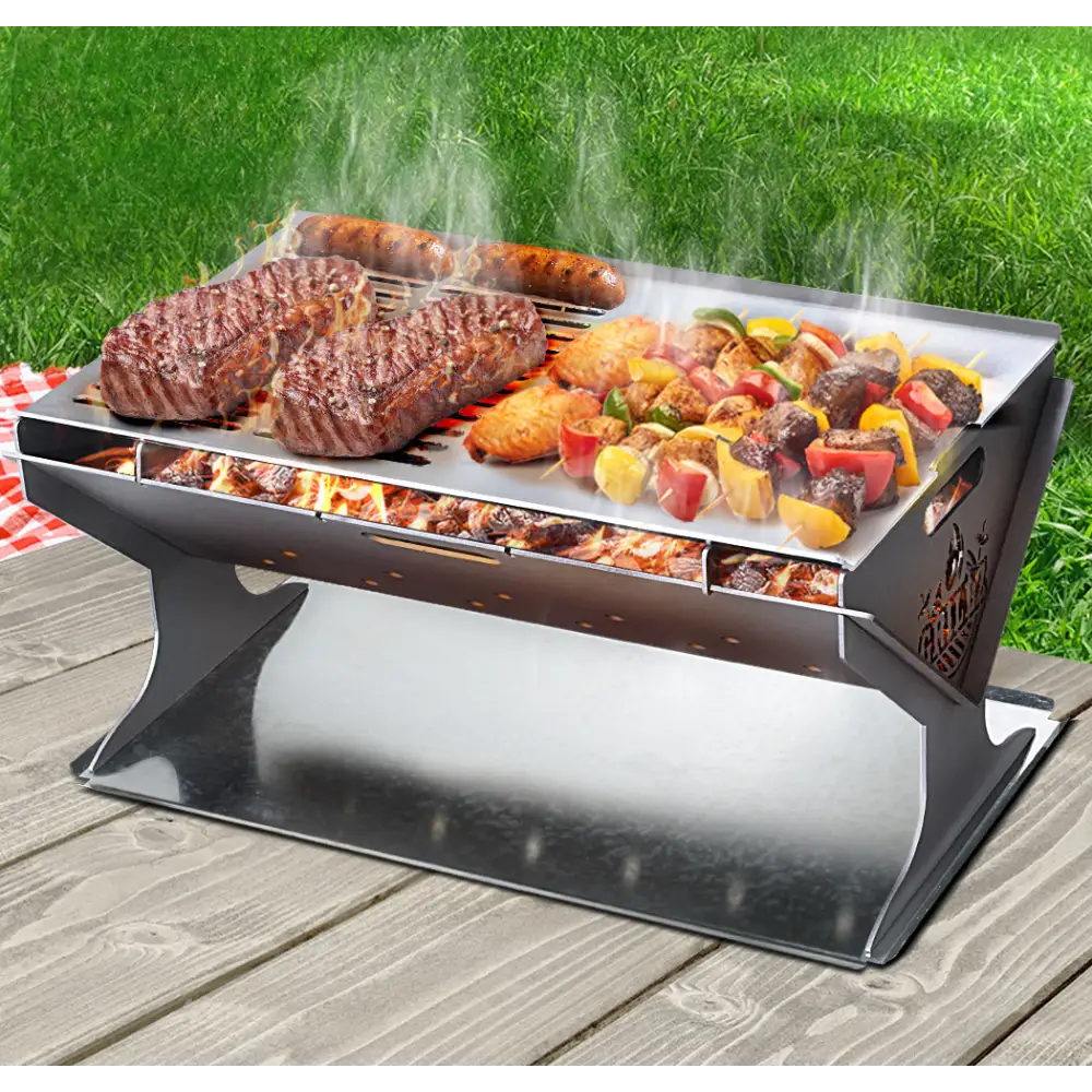 Grillz fire pit bbq grill steel - heavy with meats