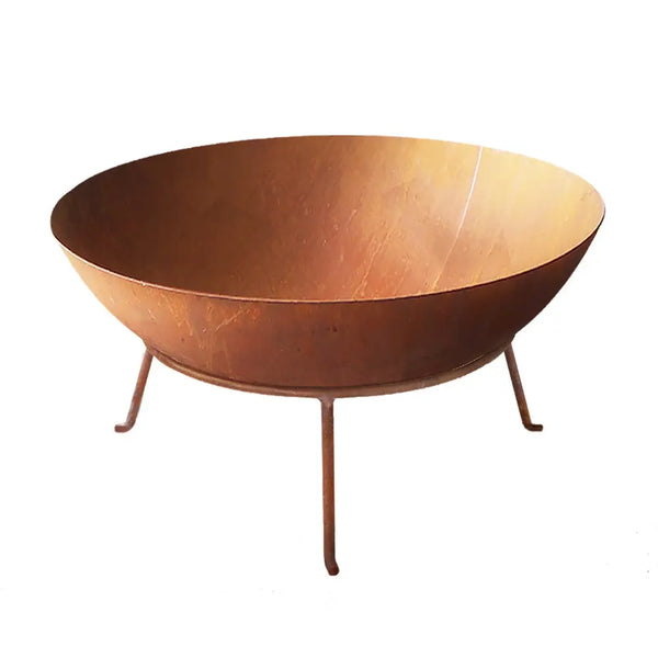 Copper colored metal bowl on white background, perfect for grillz fire pit cast iron rustic 70cm