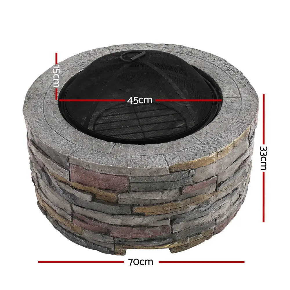 Grillz fire pit table round 70cm, stone construction, 4cm height