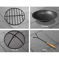 Grillz fire pit table round 70cm with authentic stone construction - four stages of fire pit