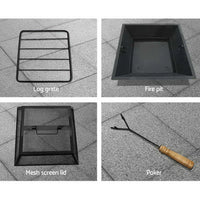 Grillz fire pit table square 55cm with mesh dome - four steps displayed