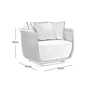 Measurement chart of a single-seater sofa with dimensions labeled.