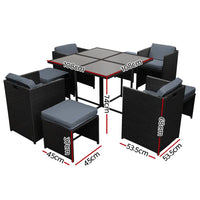 Hawaii gardeon 9pc outdoor furniture set with table and chairs - black