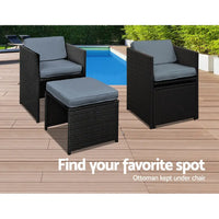 Black wicker outdoor furniture set with pool in background - hawaii gardeon 9pc