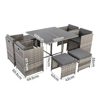 Horrocks 8 seater outdoor dining set rattan - showcasing dimensions