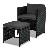 Horrocks 8 seater outdoor dining set rattan - all weather wicker lounge chair with ottoman