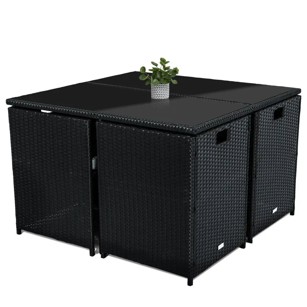 Black wicker table with two drawers in horrocks 8 seater outdoor dining set rattan gazes style