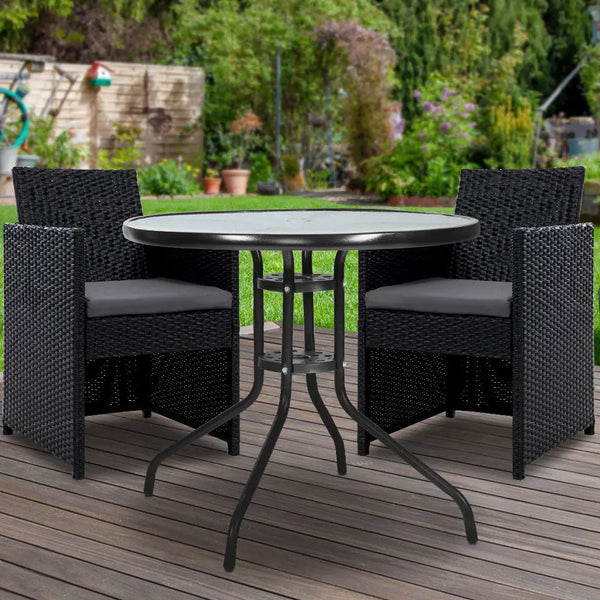 Gardeon outdoor bistro set with rattan table and chairs on deck