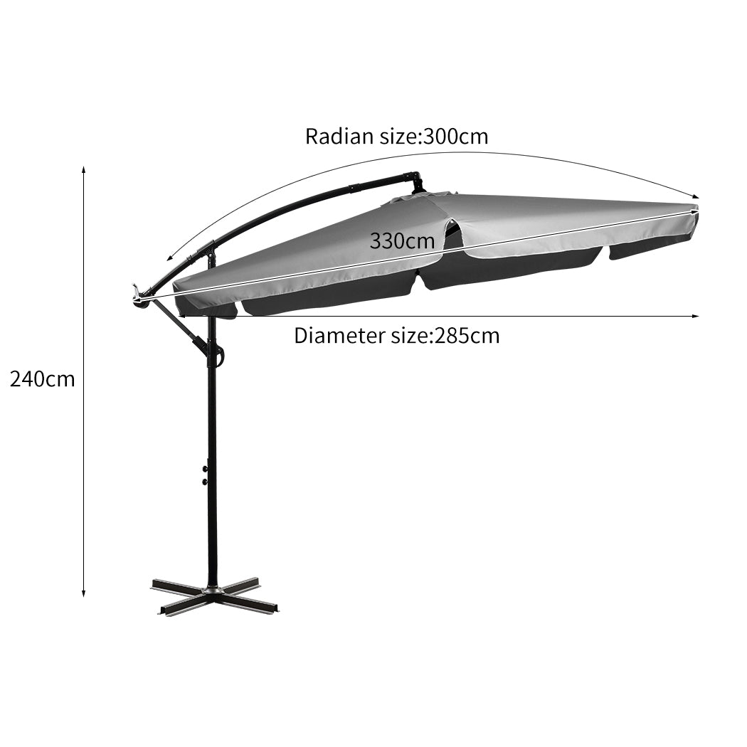Mountview 3M Cantilever Umbrella Outdoor Grey Without Base-1942353021673541634