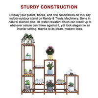 Airy indoor-outdoor wooden plant stand with pots and plants on 12 shelves