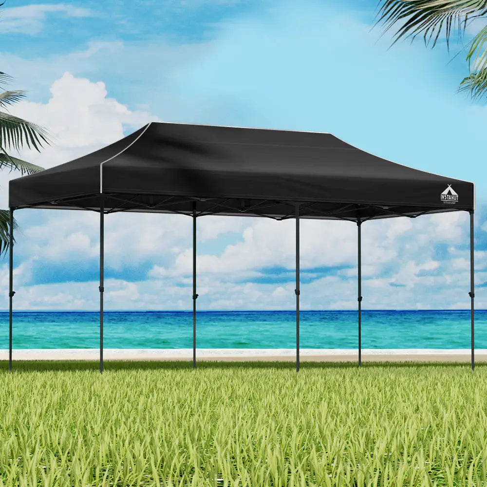 Instahut gazebo marquee pop up 3x6m w/base - black 2