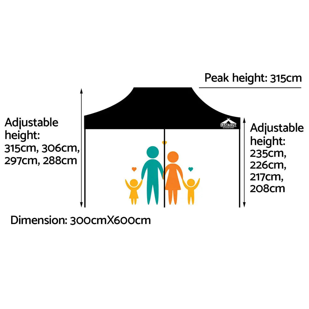 Instahut gazebo marquee pop up 3x6m w/base - black 3